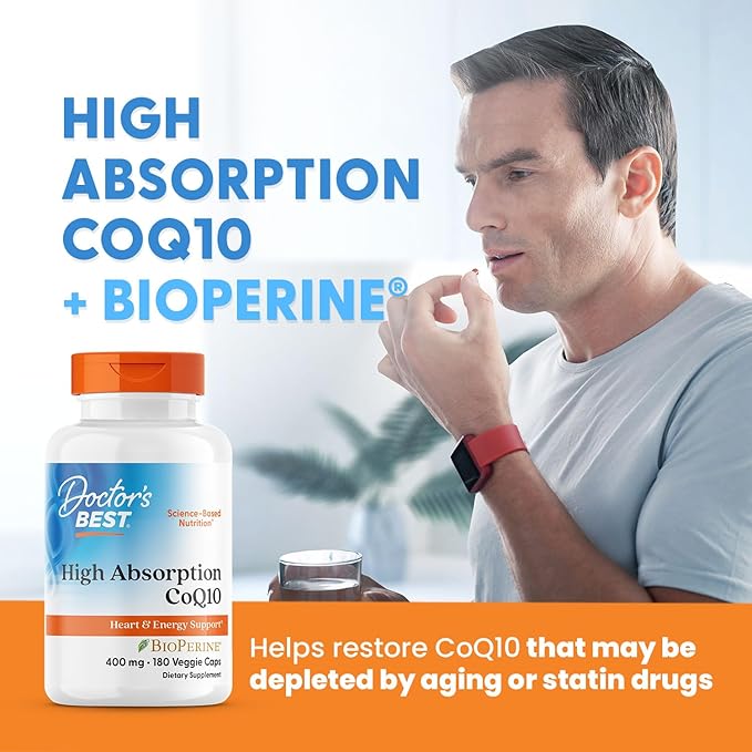 Doctors Best High Absorption CoQ10, Heart & Energy Support, USP Verified, Naturally Fermented CoQ10, Non-GMO Gluten Free, Soy Free, Vegan 180 Veggie Caps