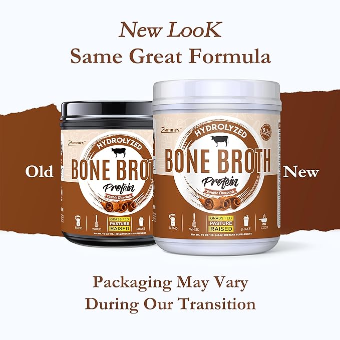 Zammex Bone Broth Protein Powder, Pure Grass Fed Beef, Chocolate Protein Powder,Hydrolyzed Collagen Supplement for Healthy Skin,Nails,Hair,Joints, Non-GMO,Gluten Free, Great in Shakes