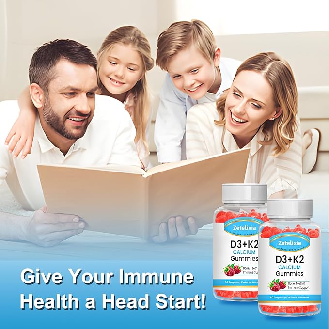 Sugar-Free Vitamin D3 K2 Gummies, Vitamin D3 2000 IU, K2 (MK7) 120mcg, Calcium 600 mg with Vitamin D3, Support Bone & Immune Health, Vegan, Gluten Free, 120 Count, 2 Packs