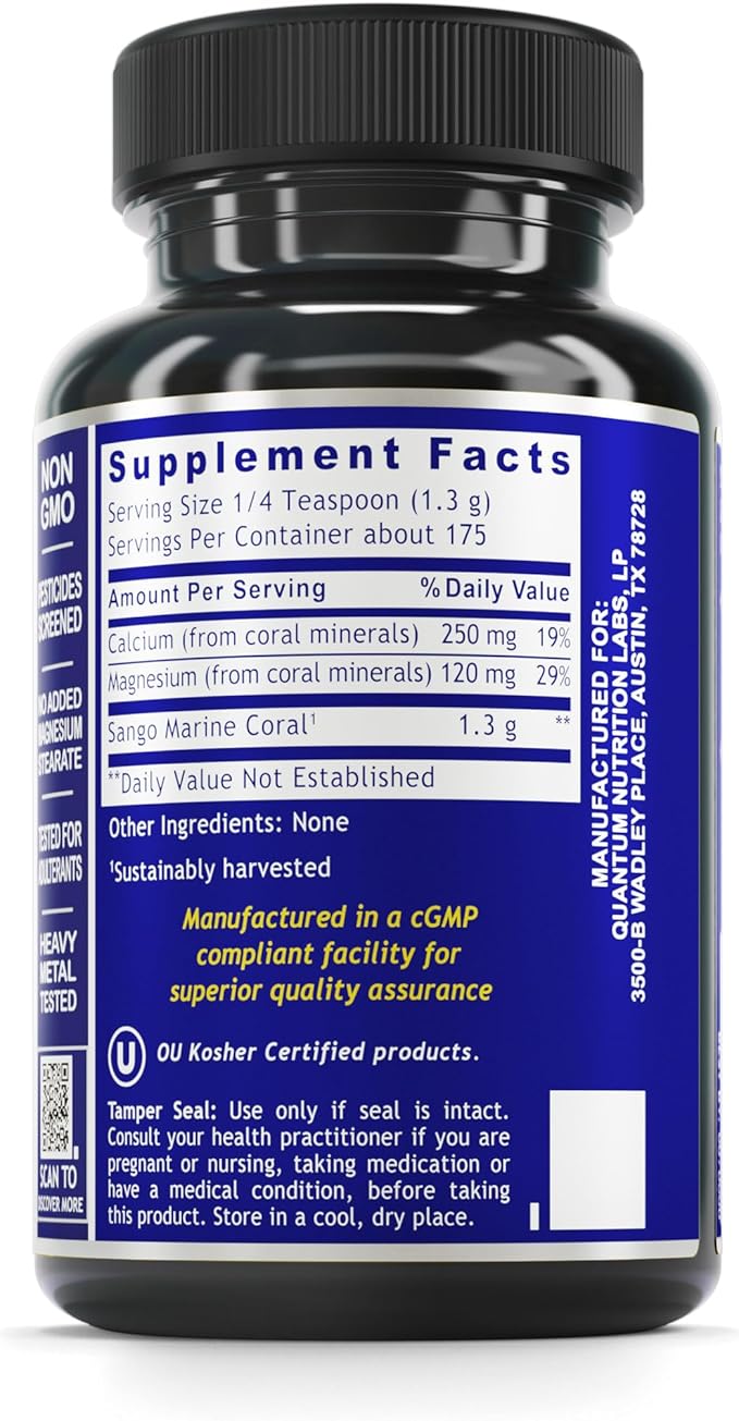 QNL Quantum Calci-Mag Powder - Calcium & Magnesium Supplement to Support Joint, Teeth & Bone Health - Coral Calcium Capsules from Sango Marine Coral - 8 oz