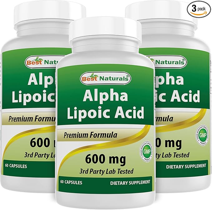 Best Naturals Alpha Lipoic Acid 600 mg 60 Capsules - ALA Powerful Antioxidant (60 Count (Pack of 3))
