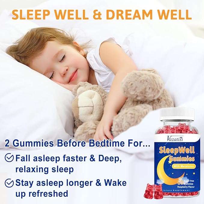Sleep Gummies for Adults and Kids - Sugar Free Melatonin Gummies with 7.5mg of Melatonin Per Gummy, Magnesium, L-Theanine, Vitamin B12, Vegetarian - 60 Raspberry Gummies