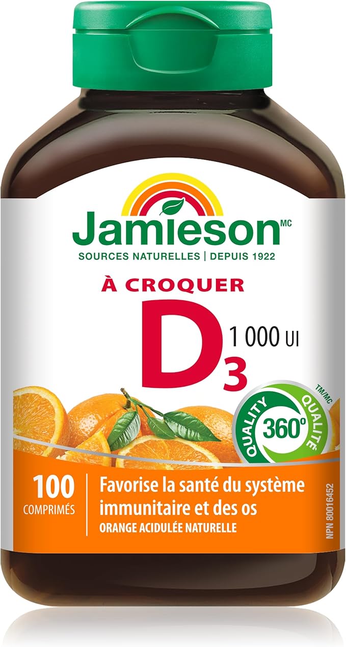 Jamieson Natural Tangy Orange Chewable Vitamin D 1000IU 100 tablets