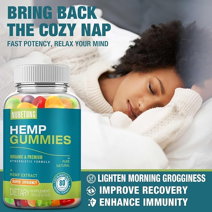 2 Packs Hemp Gummies for Sleep,Anxiety,Pain High Potency Hemp Supplement Edible Bear Gummy Extra Strength Pure Natural Hemp Oil Extract Vegan, Non-GMO