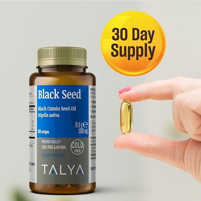 Black Seed Oil Softgel with High Thymoquinone - Immune Support - Digestive Health - Brain Function - Joint Mobility - Cold-Pressed from Non-GMO Turkish Black Cumin Nigella Sativa Seeds
