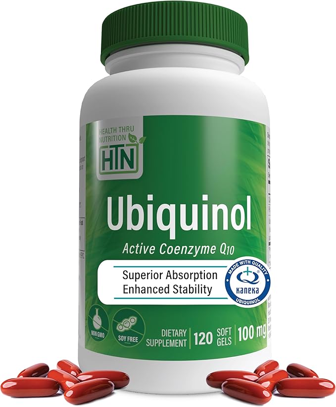 Health Thru Nutrition Ubiquinol 100mg 120 Softgels as Kaneka QH Reduced CoQ-10 | Stabilized - 3rd Party Tested | Enhanced Bioavailability | Cardiovascular & Mitochondria Function Support | Non-GMO