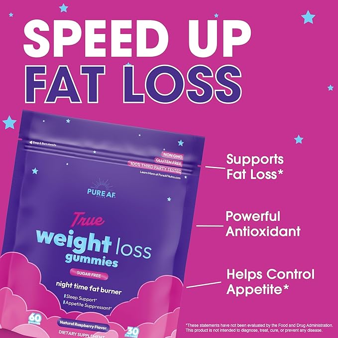 Night Time Fat Burner Gummies, Sleep Supplement & Weight Loss | Skinny Vitamin | Appetite Suppressant & Metabolism Booster | Nighttime Diet Gummies for Women & Men