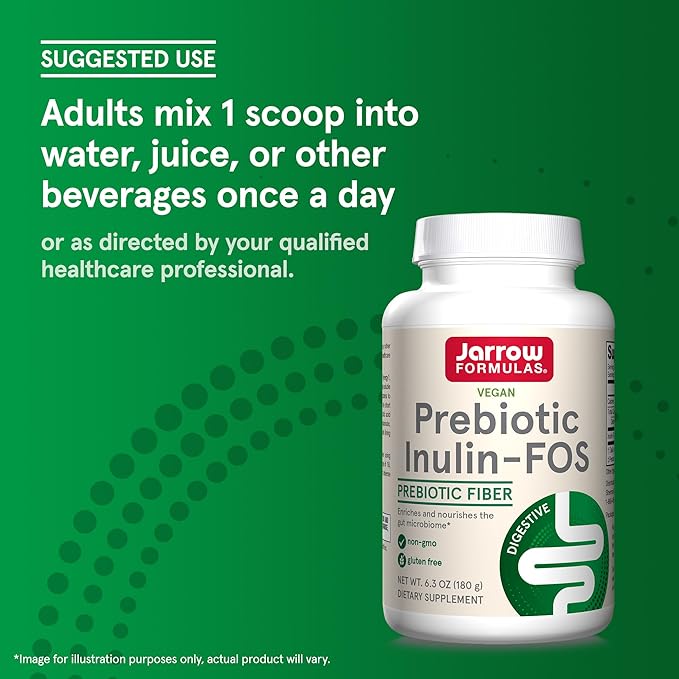 Jarrow Formulas® Prebiotic Inulin FOS Prebiotic Fiber Supplement, 6.3 Oz, Prebiotics for Gut Health and Digestive Support, Approx. 47 Servings