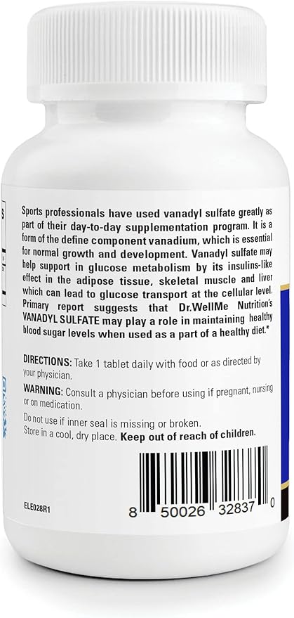 Dr.WellMe Vanadyl Sulfate Supplement 10 mg – 100 Tablets – Maintains Healthy Blood Sugar Level – Non-GMO, Gluten-Free Tablets for Blood Sugar & Glucose Support