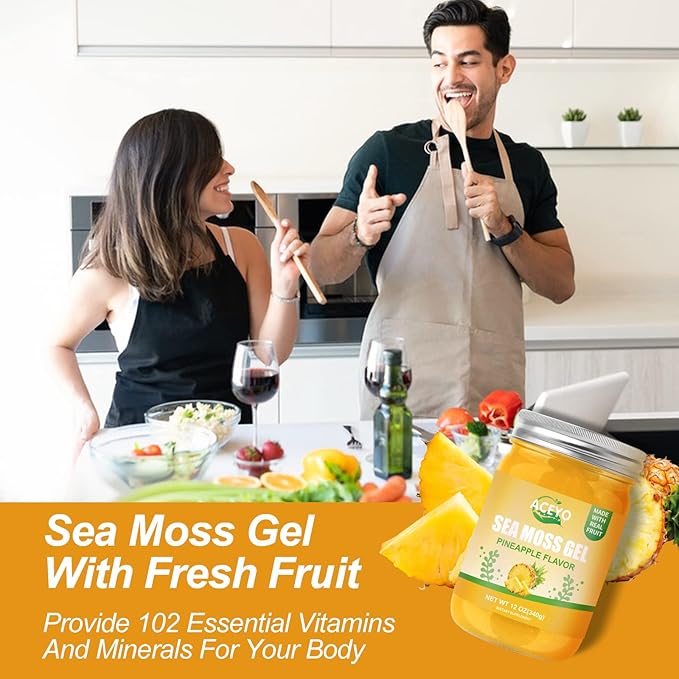 ACEYO (12 OZ Irish Sea Moss Gel Raw Vegan Pineapple Flavor 102 Vitamins and Minerals Wild Harvested Non-GMO Immune Defense Booster Thyroid Digestive Support