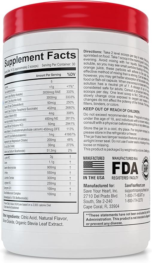 Cardio Health Powder Supplement - The Pauling Therapy Essentials Formula (PTEF) Healthy Vitamin C, B-12, L-Lysine, L-Arginine, Magnesium, Zinc + Vitamins, Minerals & Antioxidants