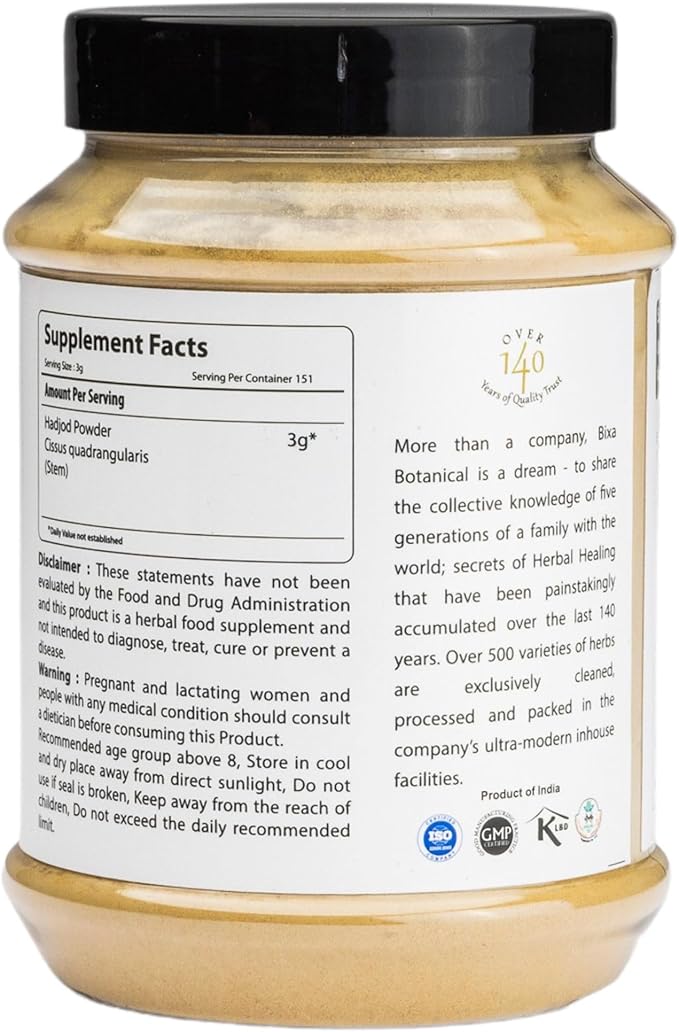 bixa BOTANICAL Ayurvedic Natural Herbal Supplement Cissus Powder (Cissus Quadrangularis/Hadjod) | Supports Bone & Cartilage Health | Natural Herbal Supplement (16 Ounce (Pack of 1))