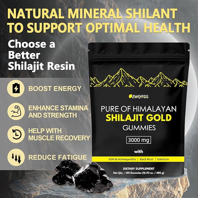 Shilajit Gummies with Ashwagandha & Turmeric - The Ultimate Organic, Vegan-Friendly Health Boost! Zero Sugar, Immunity Support for Men & Women - 120 Count! (Bag Pack)