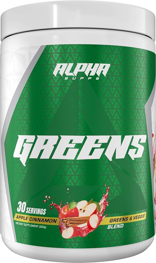 Alpha Greens Supplement | Fruit & Vegetable Superfood Powder | Over 40 Natural Plant Based Ingredients | Prebiotic & Probiotic Digestive Support Blend - 30 Servings (Apple Cinnamon)