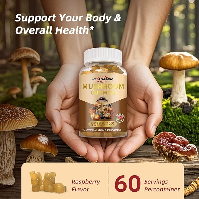 Mushroom Gummies with Lion's Mane & Cordyceps - Immune Support, Brain Health & Memory Enhancement - Vegan Mushroom Complex with Vitamin D3, B6, B9 & B12 - Focus, Energy & Cognitive Function Supplement