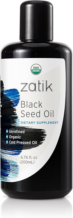 Zatik Naturals - Black Cumin Seed Oil - Cold-Pressed, USDA Certified Organic Egyptian Black Cumin Seed Oil. Vegan, Gluten-Free, Non-GMO, 6.76 fl oz, 200 ml