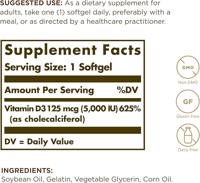 Solgar Vitamin D3 (Cholecalciferol) 10 mcg (400 IU) - 100 Softgels, Pack of 2 - Helps Maintain Healthy Bones & Teeth - Immune System Support - Non-GMO, Gluten Free, Dairy Free - 200 Total Servings