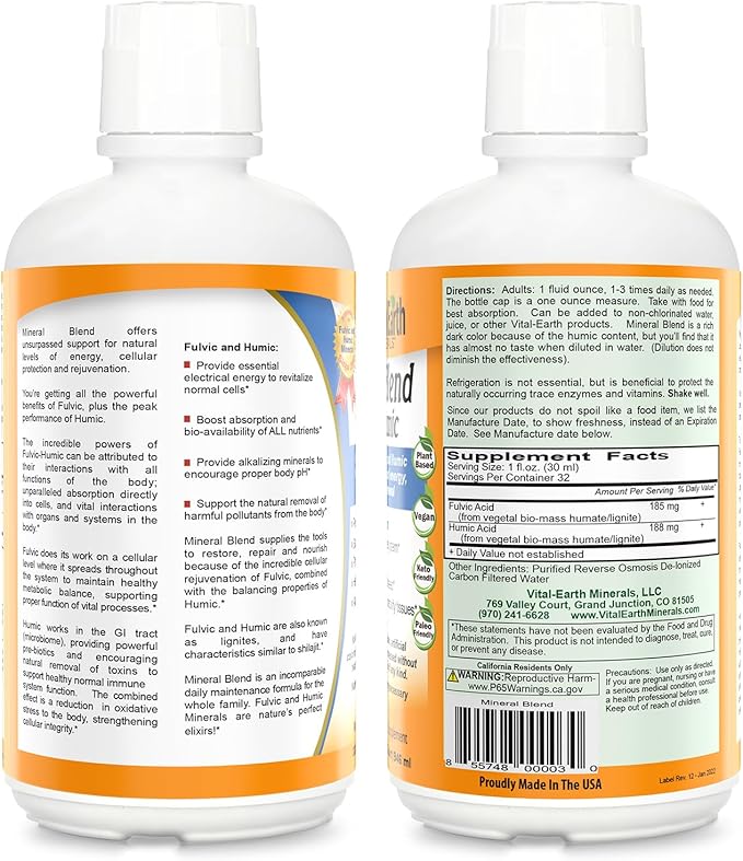 Vital Earth Minerals Detox & Wellness Support – Fulvic Humic Mineral Blend with 70+ Trace Minerals + Super Multi, Liquid Multivitamins, MTHFR Support, 32 Oz Ea
