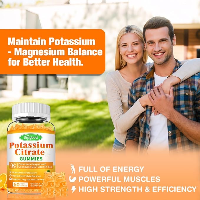 2 Pack Potassium Citrate Gummies – High Potency Potassium Supplement for Muscle Health, Leg Cramp Relief, Electrolyte Balance – Vegan, Non-GMO, Gluten-Free, Orange Flavor, 120 Count