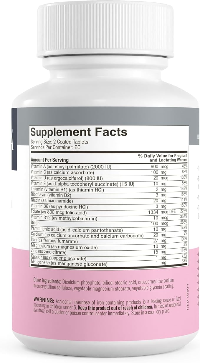 FREEDA Mini Prenatal Vitamin - Kosher Prenatals -Tiny Easy to Swallow Tablets - Prenatal Vitamins with Iron, Prenatal Folic Acid/Folate, Vitamin D - Pre Natal Multivitamin for Pregnant Women (120)