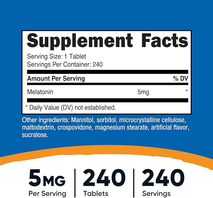 Nutricost Melatonin 5mg, 240 Fast Dissolve Tablets (Mixed Berry Flavor) - Non-GMO, Gluten Free