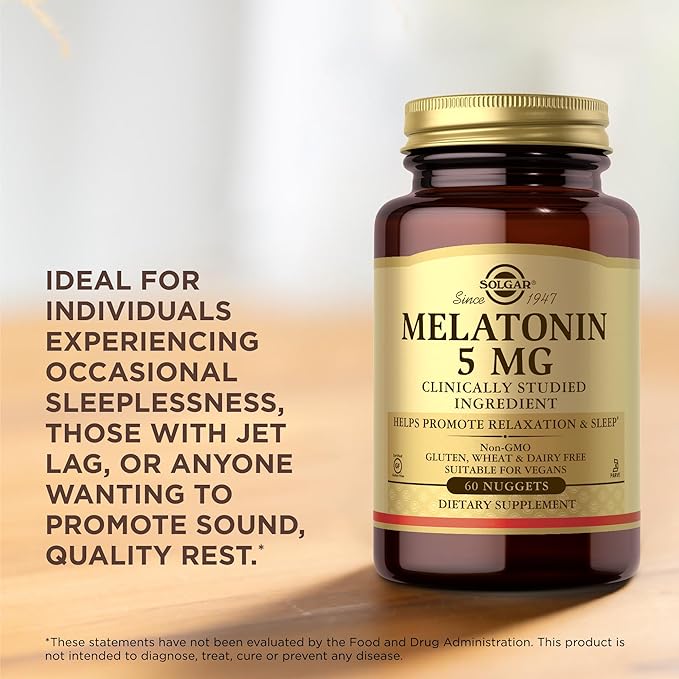 Solgar Melatonin 5 mg - 60 Nuggets - Helps Promote Relaxation & Rest - Non-GMO, Vegan, Gluten Free, Dairy Free, Kosher - 60 Servings
