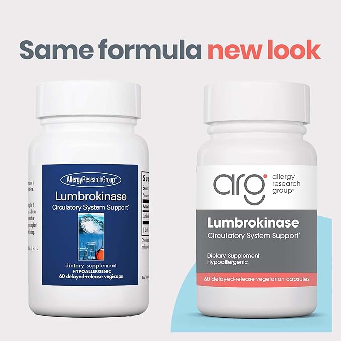 Allergy Research Group Lumbrokinase Supplement - Circulatory System Support, Supports Blood Circulation Already in The Normal Range - 60 Delayed Release Vegetarian Capsules