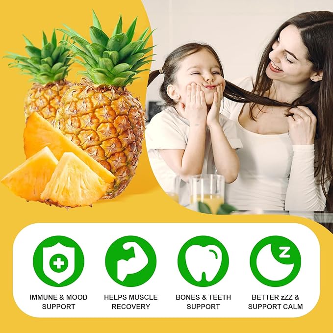Calcium Magnesium Zinc Gummies with Vitamin D3, Sugar Free Calcium Gummies for Women Men, High Potency Magnesium Gummies for Bone & Muscle & Immune Health, Pineapple Flavor - 120 Count