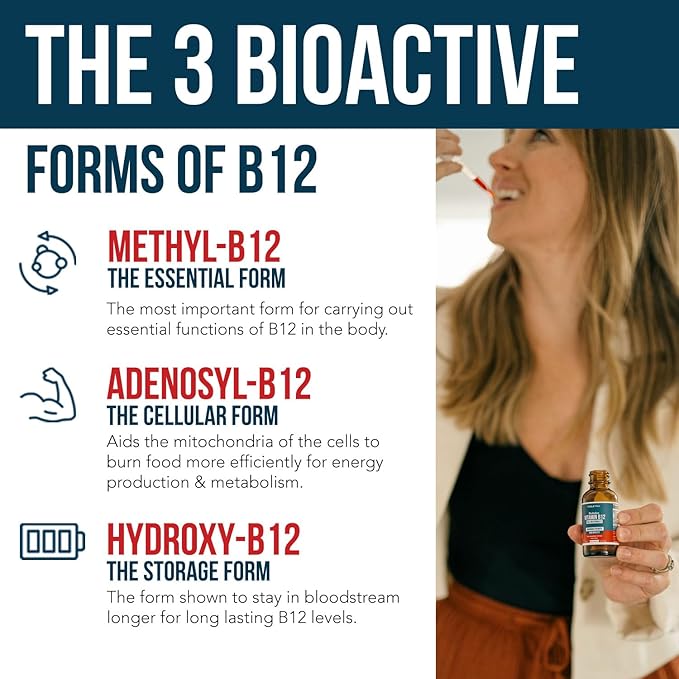 BioActive Vitamin B12 5000 mcg | Contains 3 BioActive B12 Forms Plus Methylfolate Cofactor - Methyl B12, Adenosyl B12 & Hydroxy B12 | Sublingual Form, Cherry Flavor, Organic, Vegan (60 Servings)