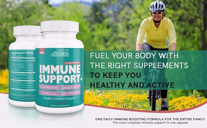 DK Vita 9 in 1 Immune Support Supplement - Elderberry, Zinc, Vitamin C, Echinacea, Goldenseal, Ginger Root, Bee Propolis, Garlic Extract - Two Month Supply - 60 Capsules