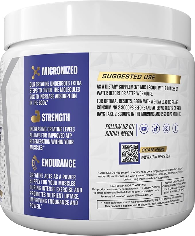 Micronized Creatine Monohydrate Powder - 5g (5 Grams) Per Serving, Unflavored - Helps Support Optimum Muscle Gain, Suitable for Men & Women, 300 gm - 60 Servings