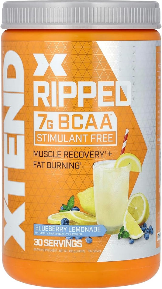 XTEND Ripped BCAA Powder Blueberry Lemonade - Cutting Formula + Sugar Free Post Workout Muscle Recovery Drink with Amino Acids - 7g BCAAs for Men & Women - 30 Servings