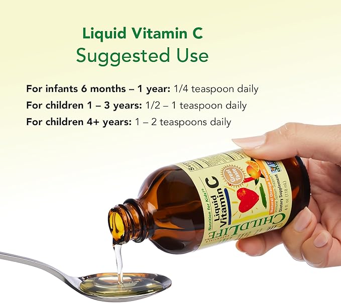 CHILDLIFE ESSENTIALS Liquid Vitamin C - Pure Vitamin C Liquid, Vitamin C for Kids, Liquid Supplement, Immune System Support, Great Taste - Natural Orange, 4 Fl Oz (Pack of 6)