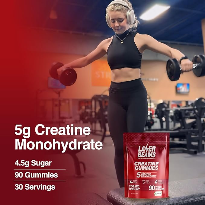 Creatine Monohydrate Gummies - 5g Creapure Creatine per Serving - Vegan, Cosmic Cherry Flavor - Boost Muscle Strength, Endurance, Recovery & Mental Focus - 90 Gummies, Gluten-Free