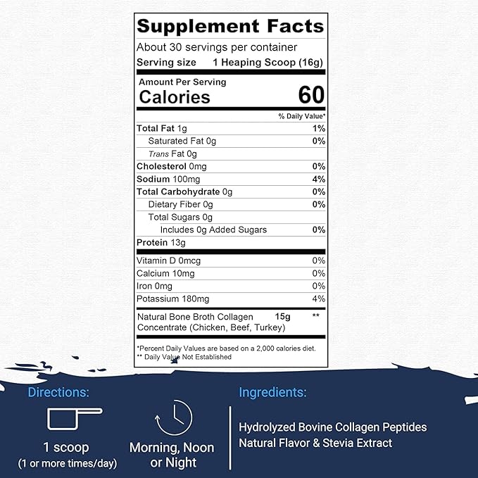 Bone Broth Athletic Performance Collagen Natural Vanilla (1 Lbs. / 30 Servings)