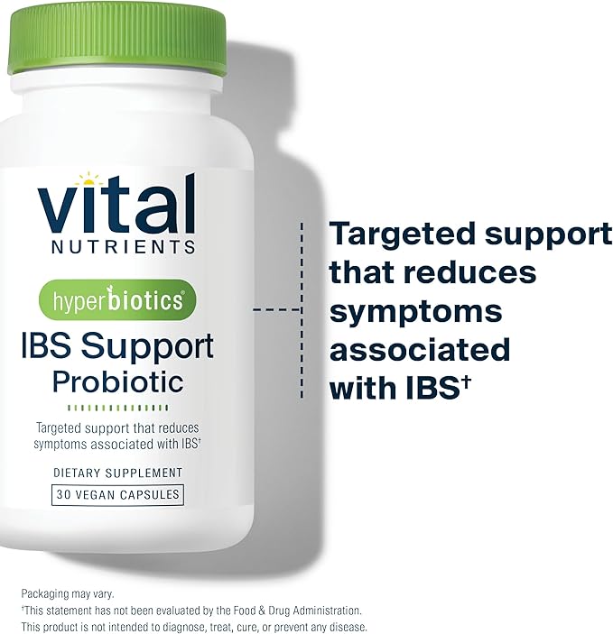 Hyperbiotics Vital Nutrients IBS Probiotic | Reduce Symptoms of IBS* | Clinically Studied Vegan probiotic for IBS Relief from Bloating, Gas, Diarrhea, & Abdominal Discomfort* | 30 Capsules