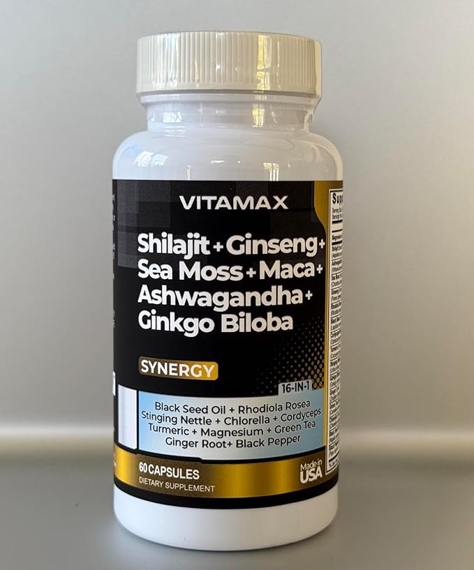 Pure Himalayan Shilajit Supplement, Ashwagandha, Sea Moss, Rhodiola Rosea, Gingko Biloba - Fulvic Acid & Trace Mineral Capsules for Men and Women – Made in USA