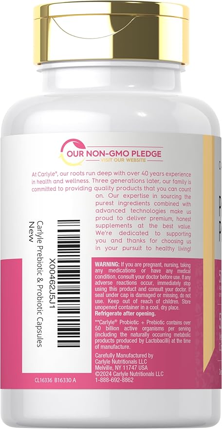 Carlyle Prebiotic and Probiotic for Women | 50 Billion Active Organisms Per Serving | 50 Capsules | Vegetarian Supplement for Women