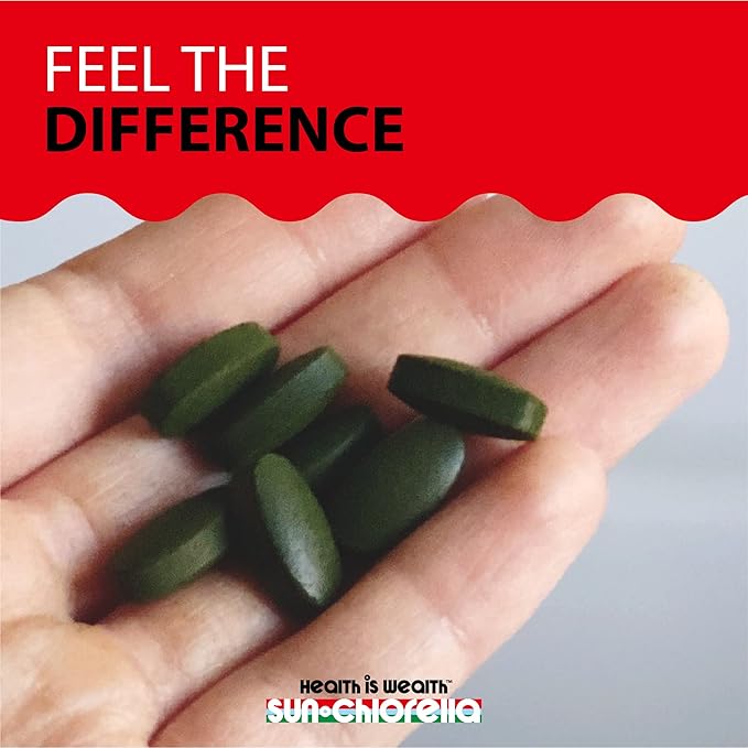 Sun Chlorella 500mg Whole Body Wellness Green Algae Superfood Supplement - Immune Defense, Gut Health, Natural Purification, Energy Boost - Chlorophyll, B12, Iron, Protein - Non-GMO - 120 Tablets