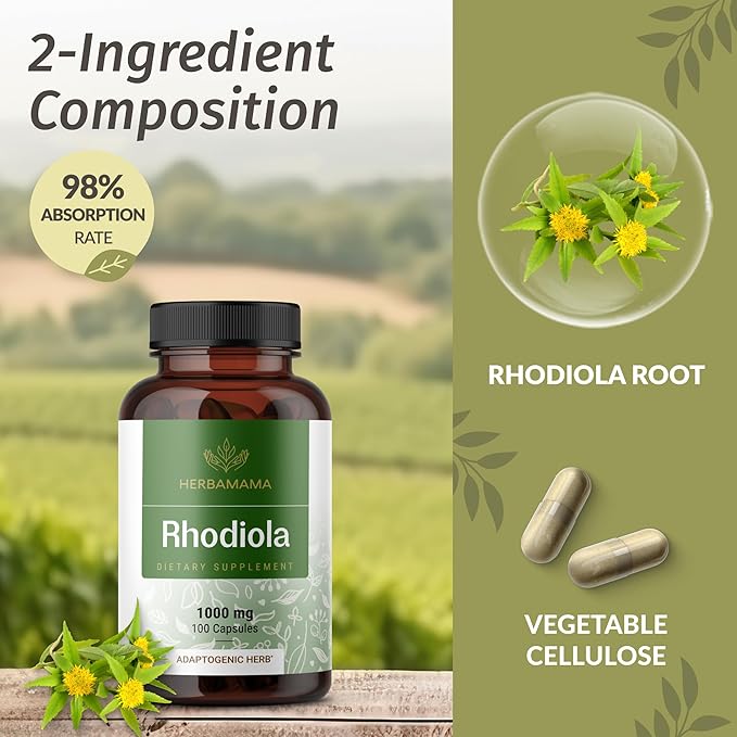 HERBAMAMA Nerve Support and Rhodiola Kit - Bundle of Nerve Support Liquid Complex 2 fl oz & Rhodiola Rosea Capsules - Vegan, Non-GMO, Sugar & Alcohol-Free, 2 Pack