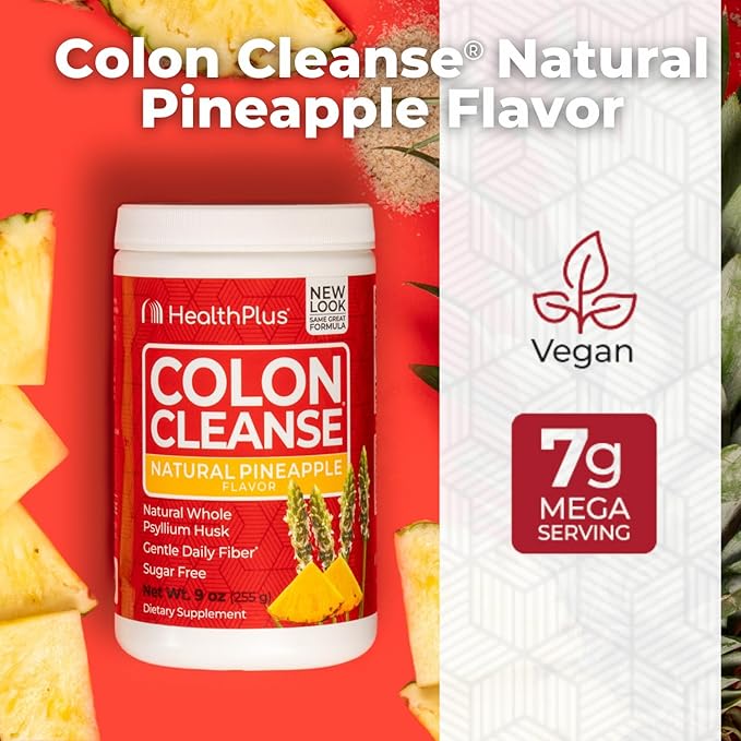 Health Plus Colon Cleanse - Natural Daily Fiber - No Artifical Flavors, Natural Sweetener, Gluten Free, Detox, Heart Healthy, Pineapple Flavor (9 Ounces, 36 Servings)