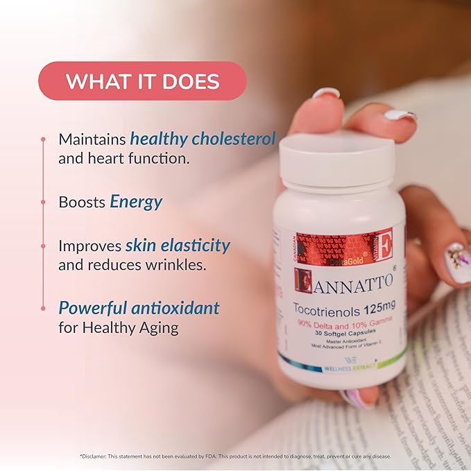 Eannatto Tocotrienols Vitamin E Supplements Tocopherol Free, Supports Immune Health, Non-GMO, Gluten Free & Antioxidant (125MG 30 Softgels)
