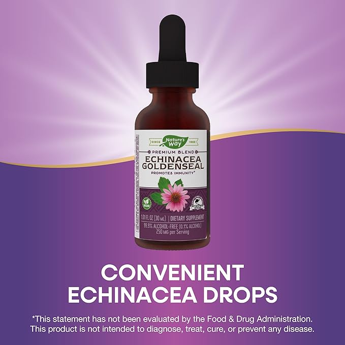 Nature's Way Premium Formula Echinacea-Goldenseal, 250 mg per serving, 99.9% Alcohol-Free, 1.01 Oz.