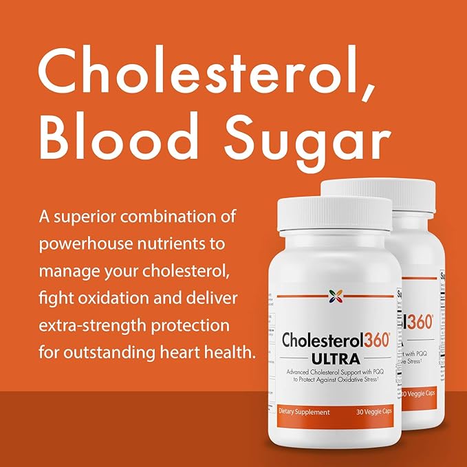 Stop Aging Now - Cholesterol360 Ultra - Heart Health, Blood Vessel and Cholesterol Supplements - with PQQ, Vitamin C, Bergamonte Citrus Extract, Green Tea Extract and Grape Seed Extract - 30 Vcaps