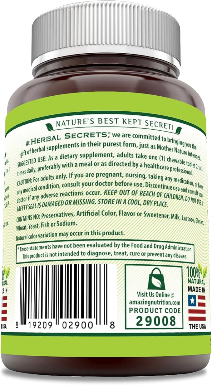 Herbal Secrets Immune Support with Vitamin C & Elderberry | Berry Flavor Chewable Tablets | 120 Count | Non-GMO | Glute-Free | Made in USA