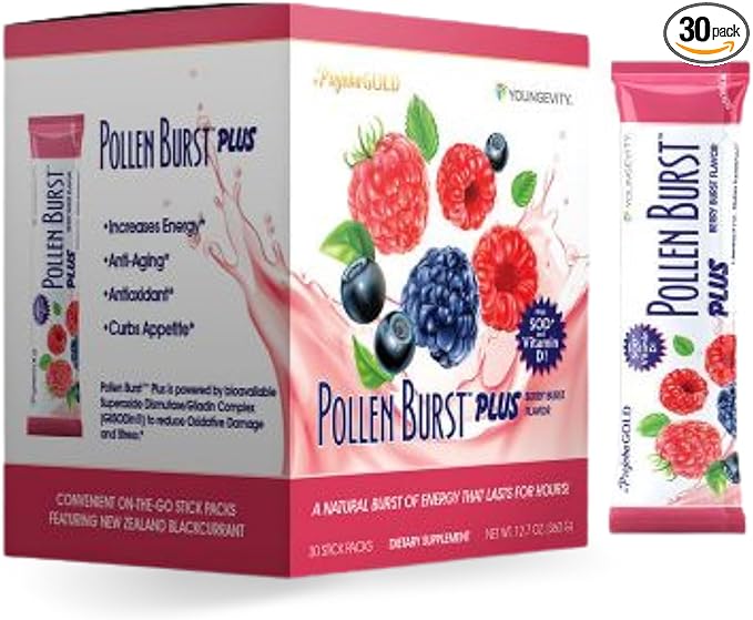 Youngevity Pollen Burst Energy Drink - Strawberry Acai 30 Count Box