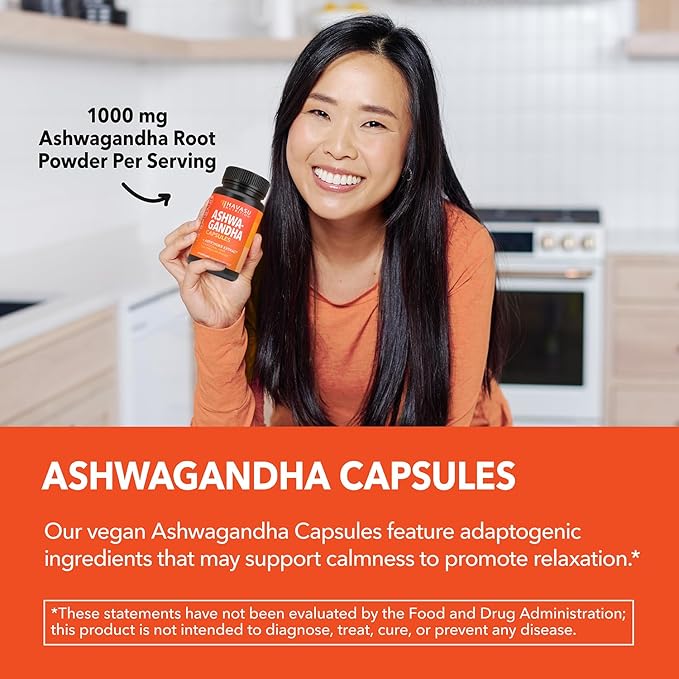 Ashwagandha Capsules 1000mg with Artichoke Extract for Stress & Mood Support - Vegan, Non-GMO Withania Somnifera Supplement for Energy & Focus - 45-Day Supply, Extra Strength Adaptogenic Formula