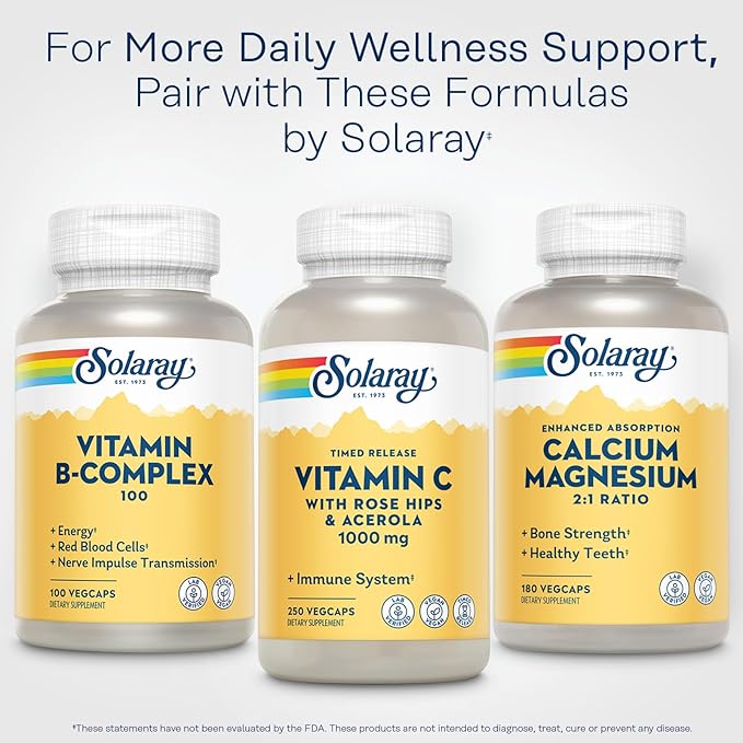 SOLARAY Calcium Magnesium Supplement, Magnesium & Calcium Supplements for Women and Men, 2:1 Ratio, Bone Health & Strength, Vegan, High Absorption, 60-Day Guarantee, 45 Servings, 180 VegCaps