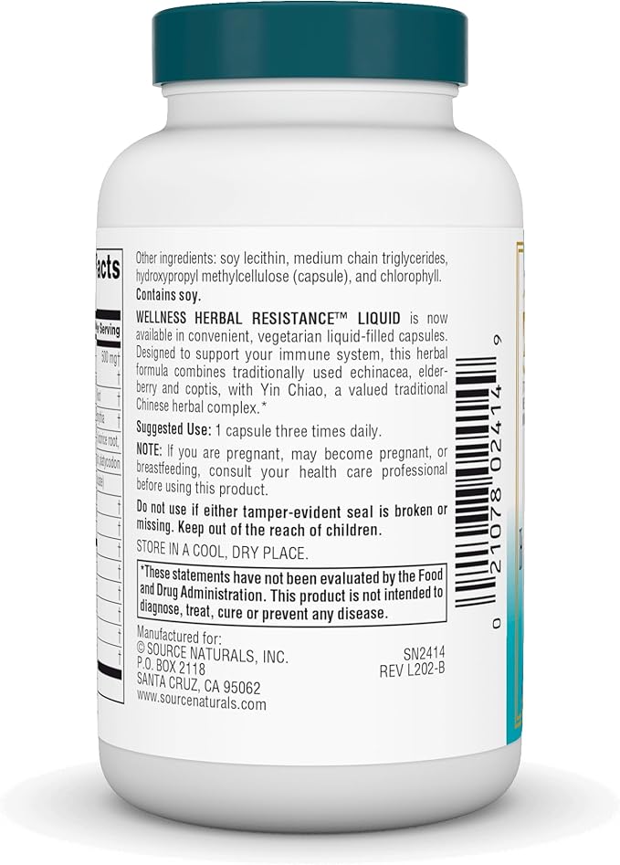 Source Naturals Wellness Herbal Resistance, Echinacea, Coptis & Yin Chiao Immune Support *- 60 Capsules