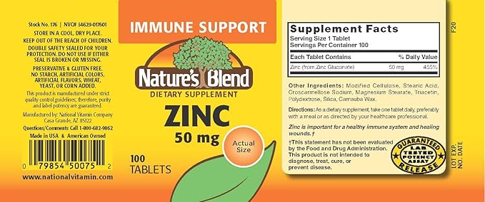 NAT B ZINC GLUC TB 50MG 100